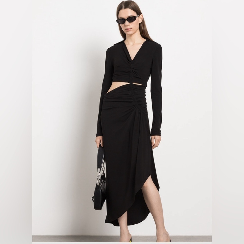 Off-White Asymmetrical Cut Out Draped Midi Dress in Black Size Large